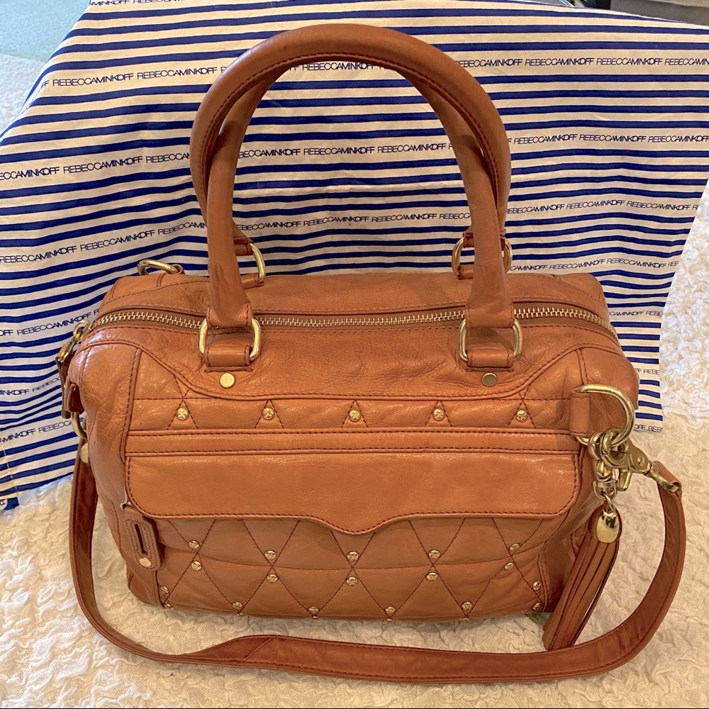 Rebecca Minkoff Satchel Tote Tan Gold Quilted Stud